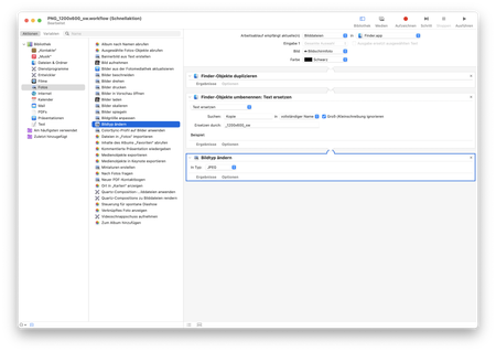 Aktion «Bildtyp ändern» im Workflow platziert. Screenshot.